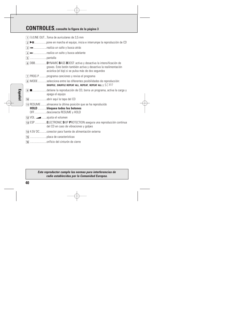 Controles | Philips ACT 7585 User Manual | Page 40 / 65