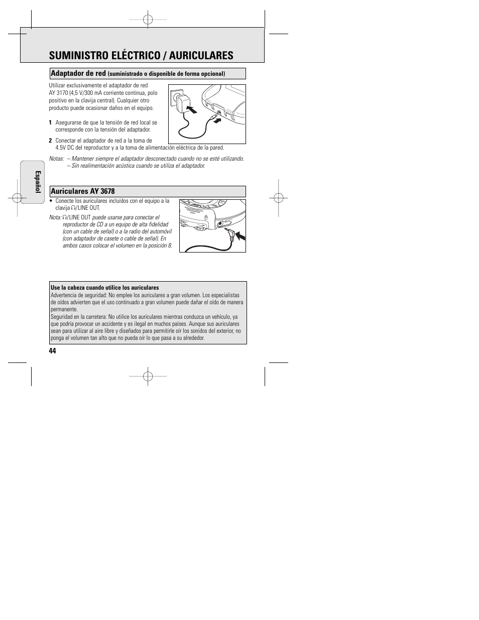 Suministro eléctrico / auriculares, Vol f resume hold | Philips ACT 7585 User Manual | Page 44 / 65