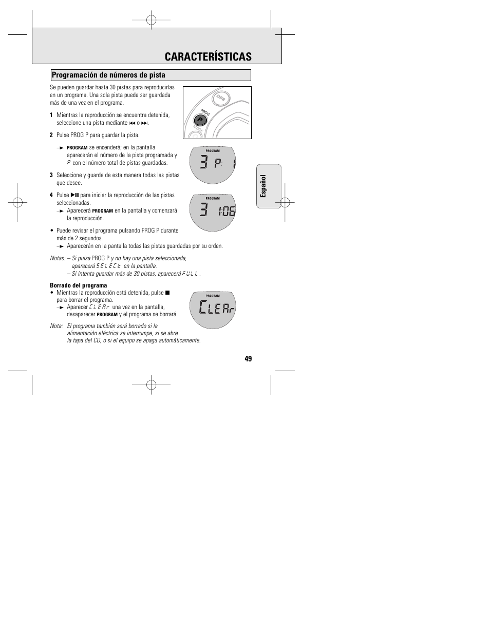 Características | Philips ACT 7585 User Manual | Page 49 / 65