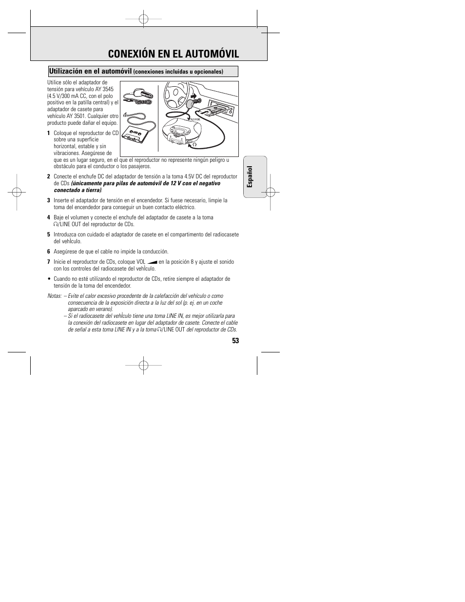 Conexión en el automóvil | Philips ACT 7585 User Manual | Page 53 / 65