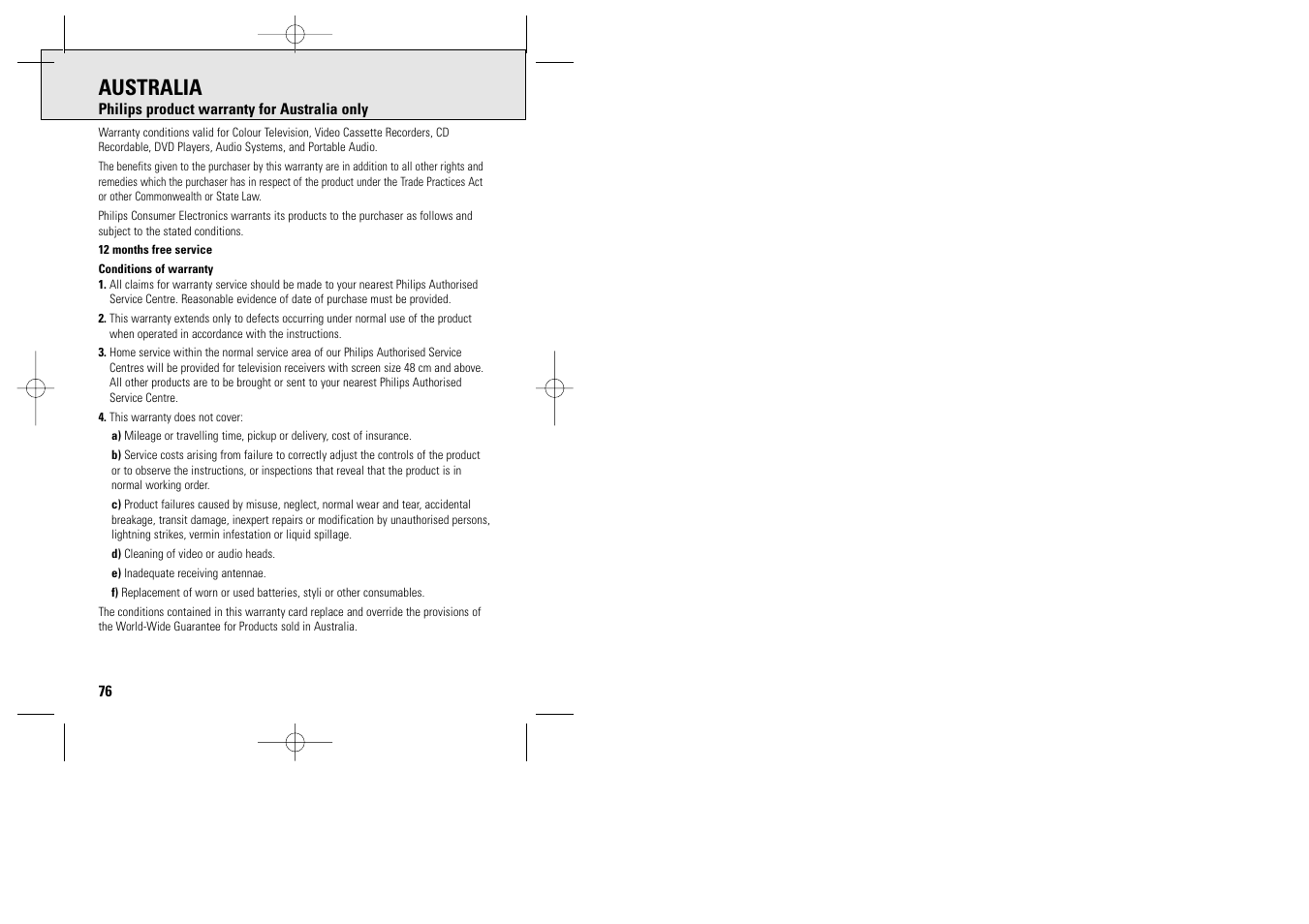 Australia | Philips ACT 7585 User Manual | Page 59 / 65