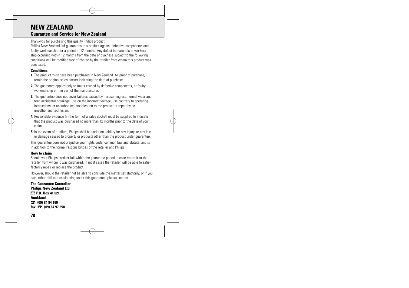 New zealand | Philips ACT 7585 User Manual | Page 61 / 65