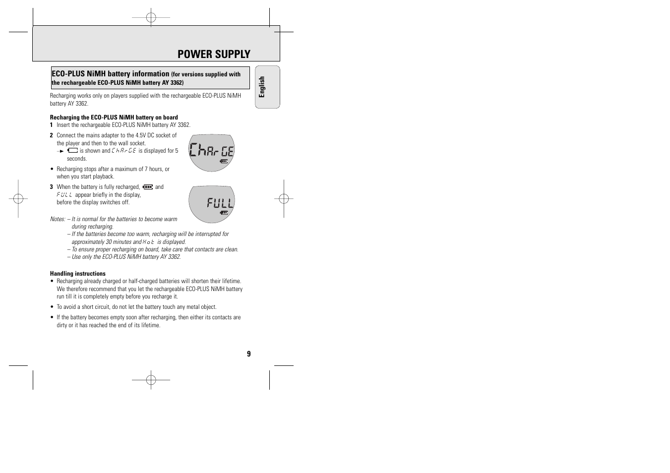 Power supply | Philips ACT 7585 User Manual | Page 9 / 65