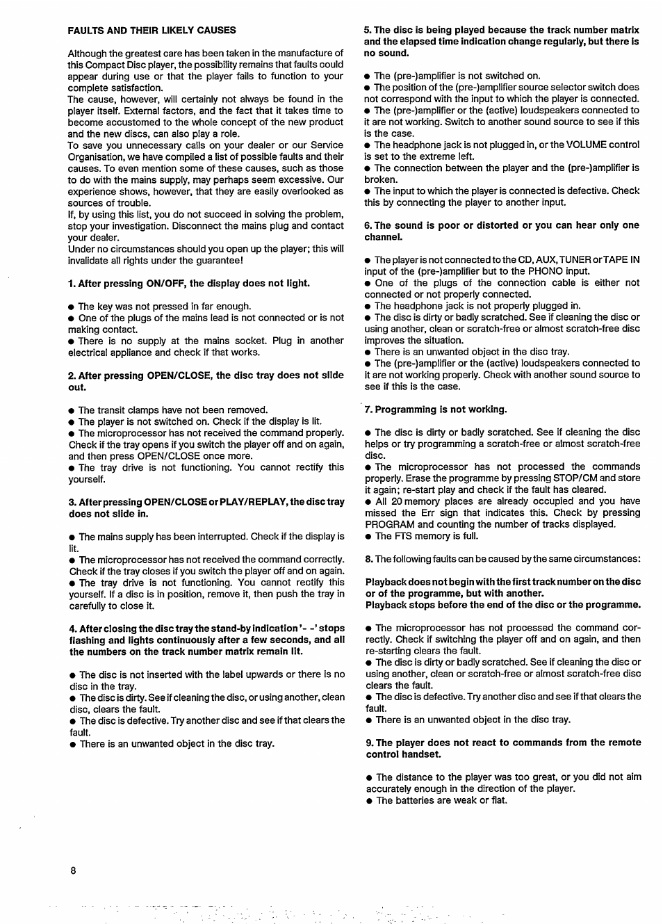 Faults and their likely causes, After pressing on/off, the display does not light | Philips CD 473 User Manual | Page 10 / 13