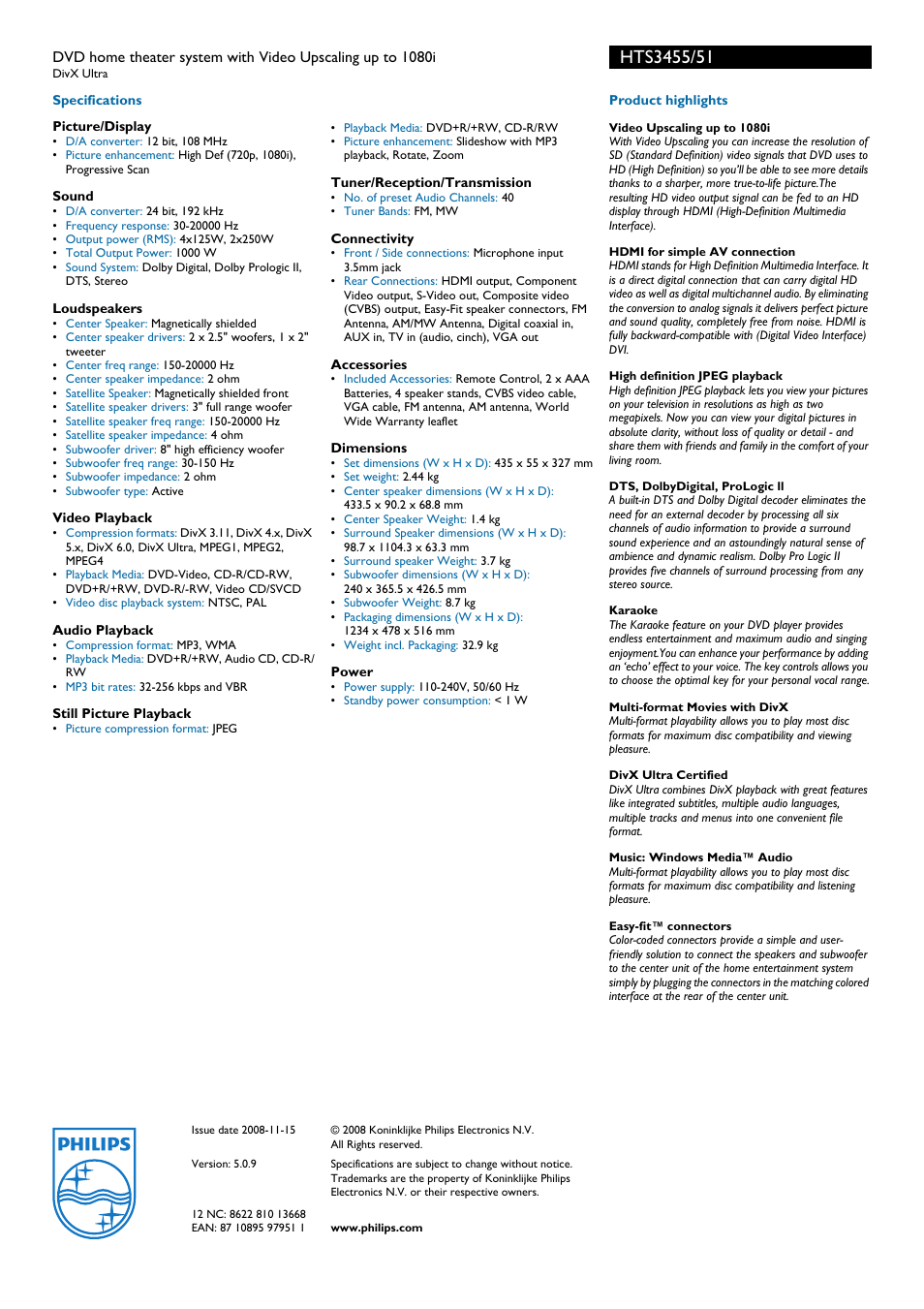 Philips HTS3455 User Manual | Page 2 / 2