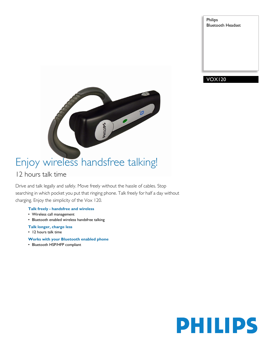 Philips VOX120 User Manual | 2 pages