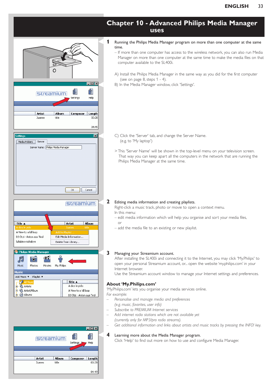 Chapter 10 - advanced philips media manager uses | Philips SL400i/37 User Manual | Page 33 / 55