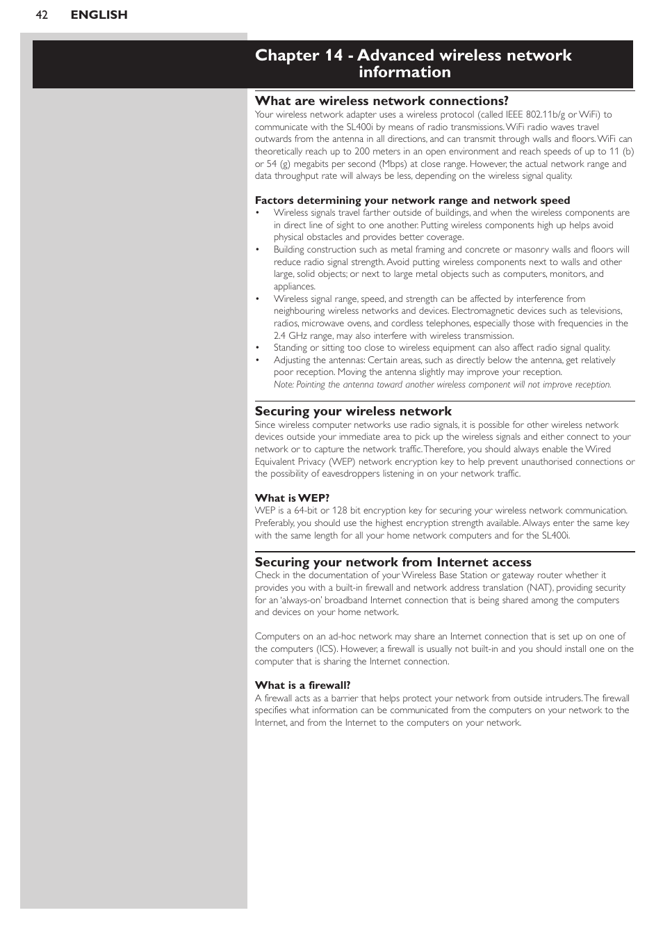 Chapter 14 - advanced wireless network information | Philips SL400i/37 User Manual | Page 42 / 55