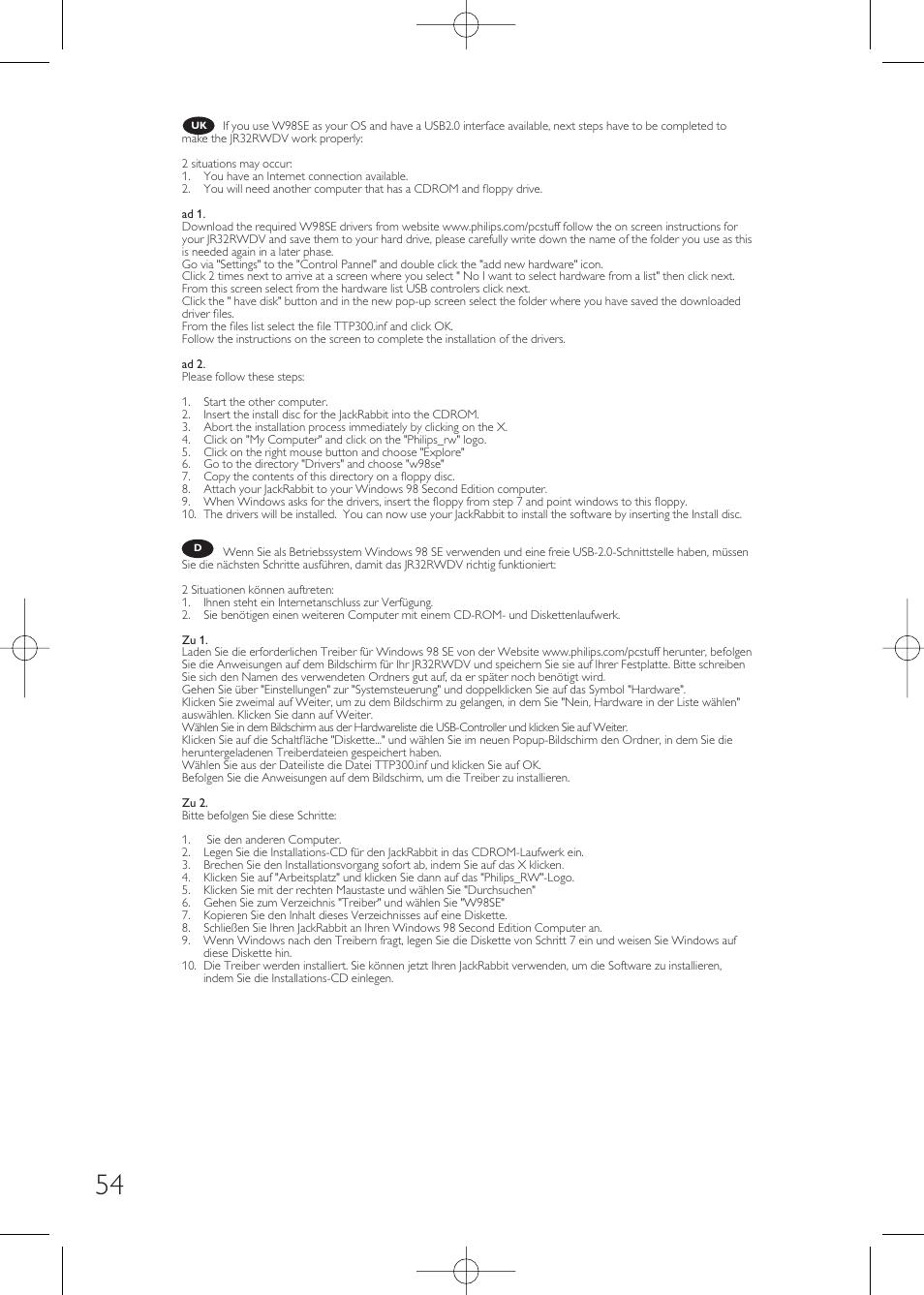 Philips JackRabbit JR32RWDV User Manual | Page 54 / 60