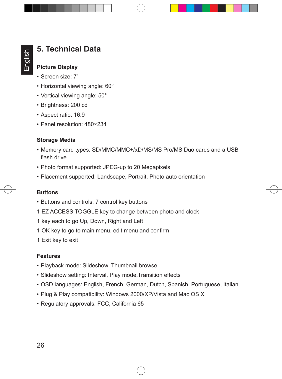 Technical data | Philips SPF3407/G7 User Manual | Page 34 / 96