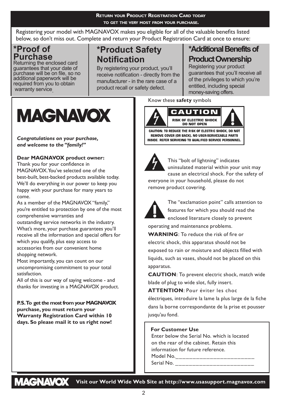 Proof of purchase, Product safety notiﬁcation, Additional benefits of product ownership | Philips 15MF/20MF User Manual | Page 2 / 39