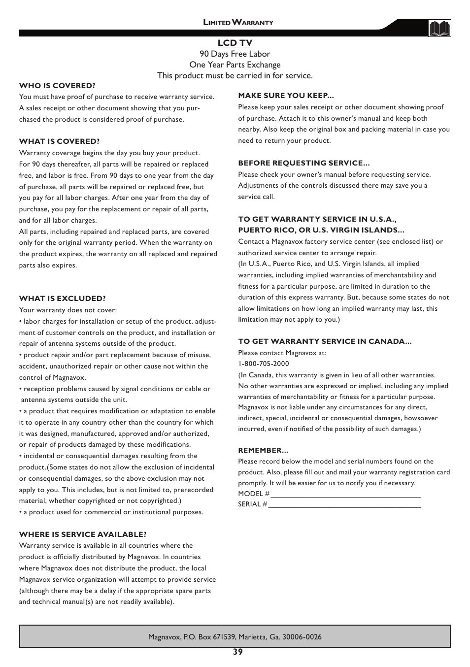 Philips 15MF/20MF User Manual | Page 39 / 39