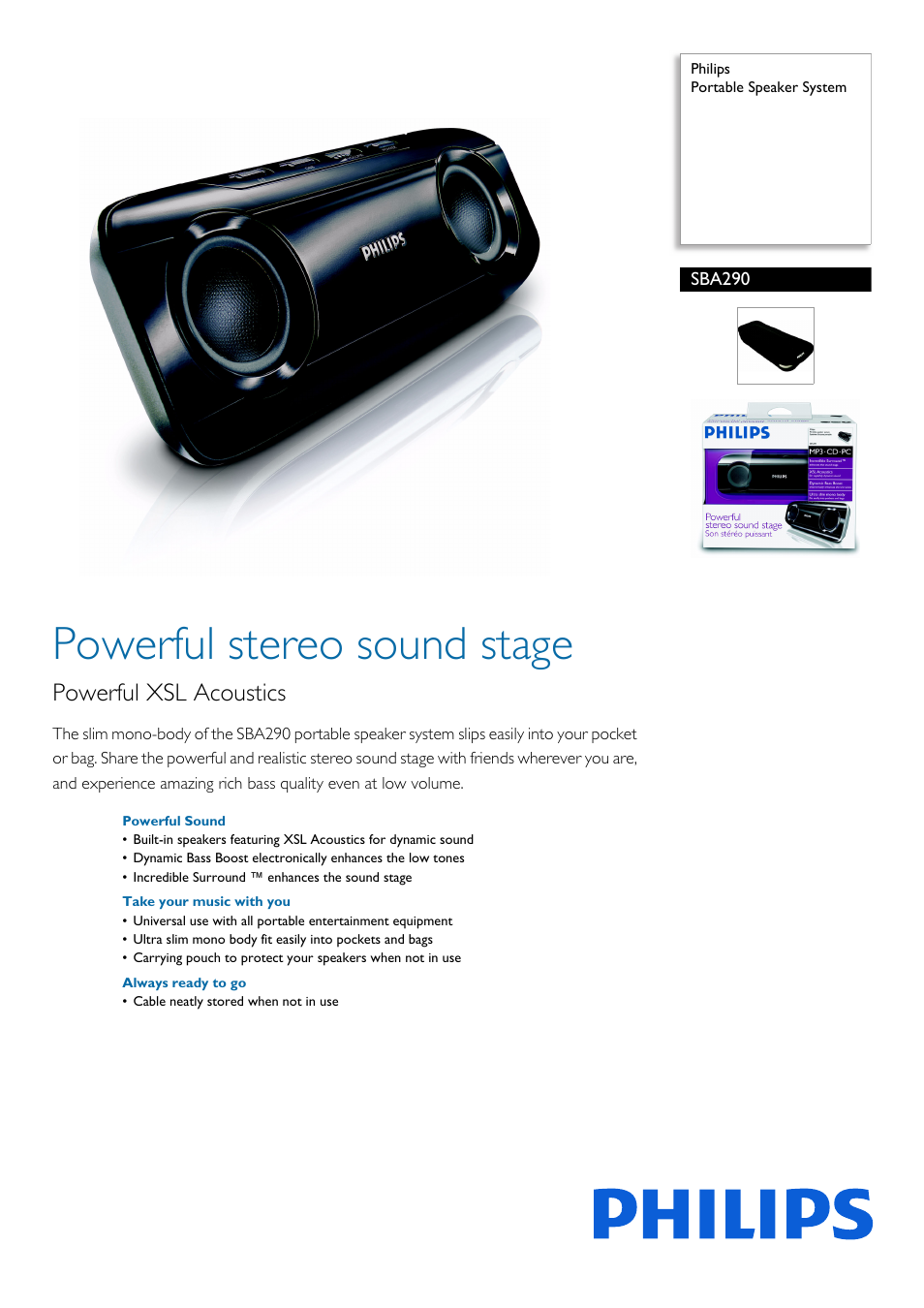Philips SBA290 User Manual | 2 pages