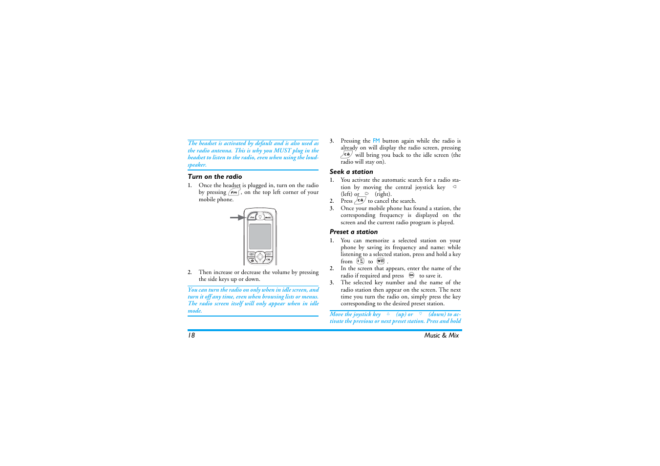 Turn on the radio, Seek a station, Preset a station | Turn on the radio seek a station preset a station | Philips 530 User Manual | Page 20 / 104