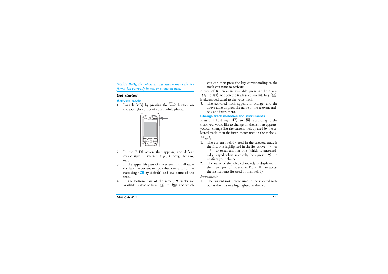 Get started, Activate tracks, Change track melodies and instruments | Philips 530 User Manual | Page 23 / 104