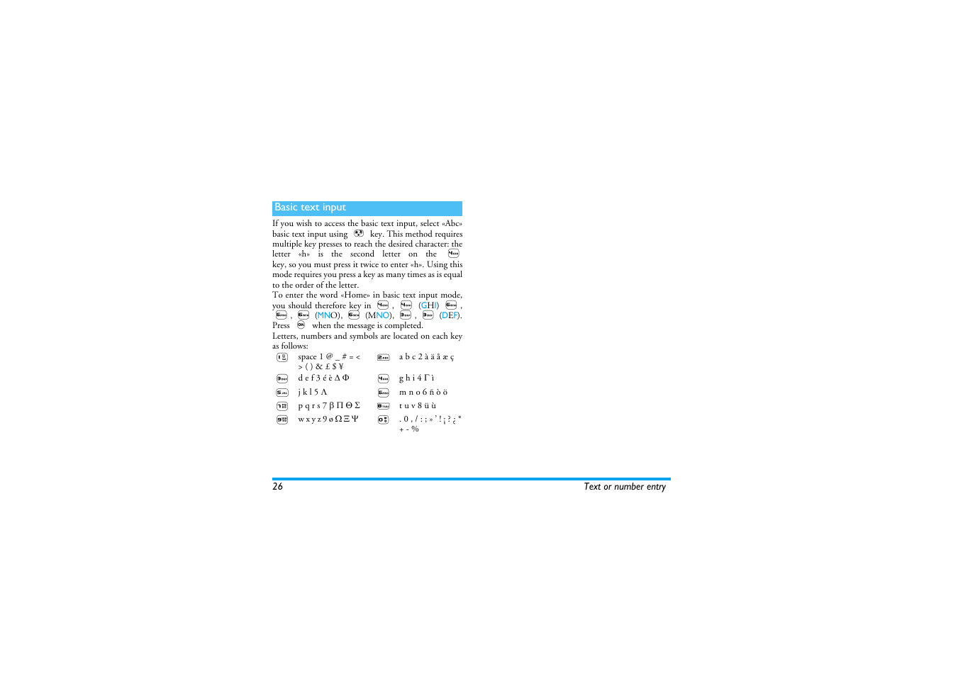 Basic text input | Philips 530 User Manual | Page 28 / 104