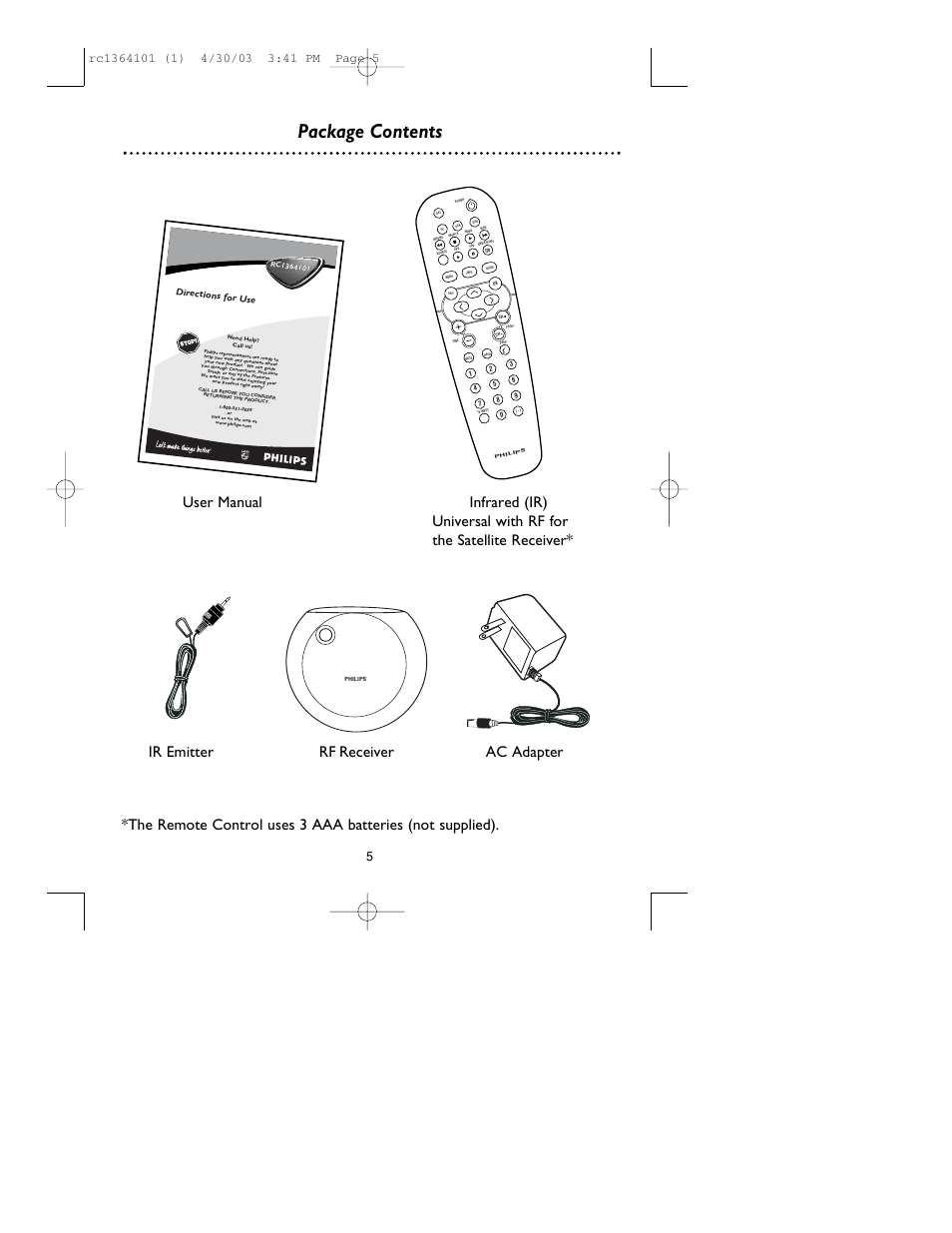 Package contents, Directions for use | Philips RC136/17 User Manual | Page 5 / 16