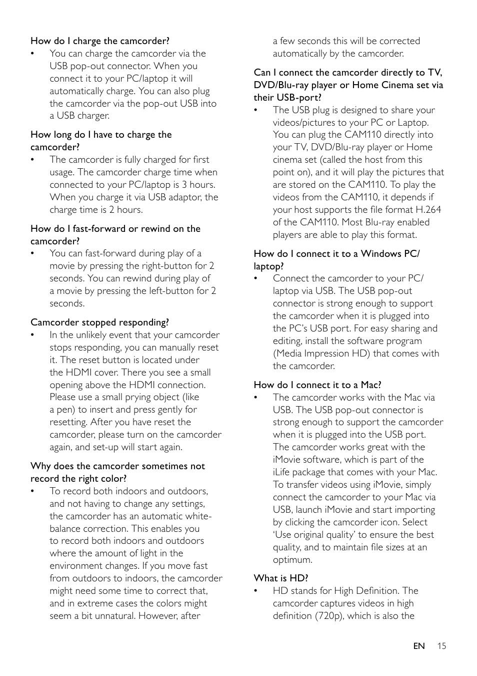 Transfer video/pictures to a pc/mac | Philips CAM110 User Manual | Page 15 / 18