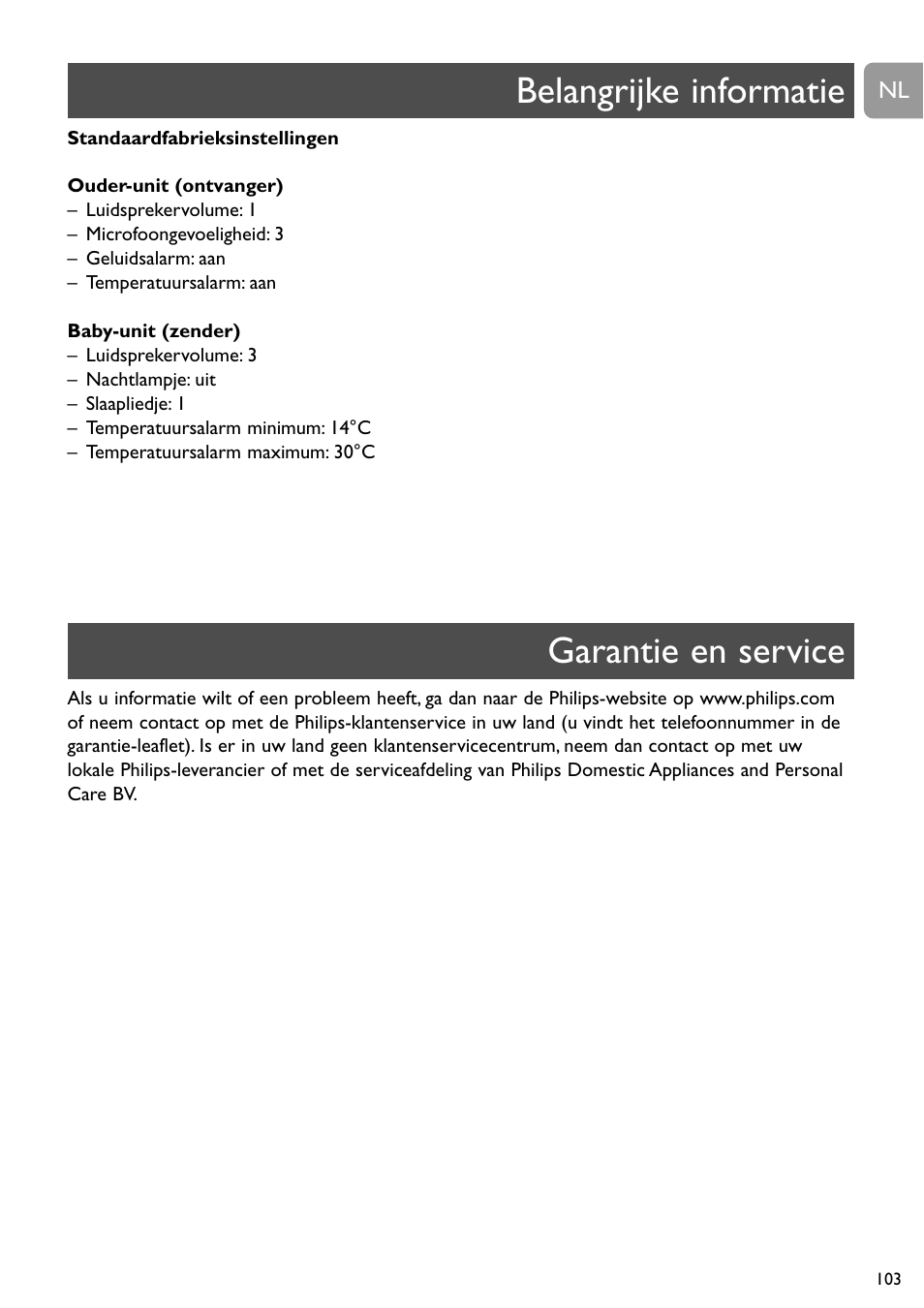 Belangrijke informatie garantie en service | Philips SCD489 User Manual | Page 103 / 244
