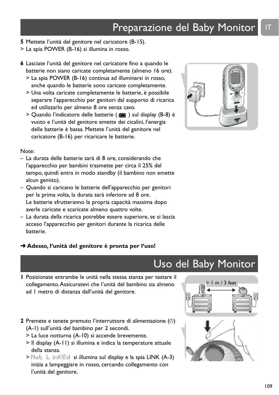 Preparazione del baby monitor uso del baby monitor | Philips SCD489 User Manual | Page 109 / 244