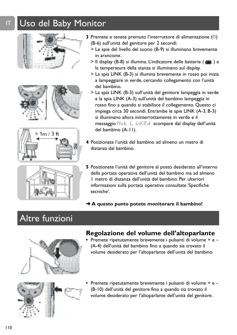 Uso del baby monitor altre funzioni, Regolazione del volume dell’altoparlante | Philips SCD489 User Manual | Page 110 / 244