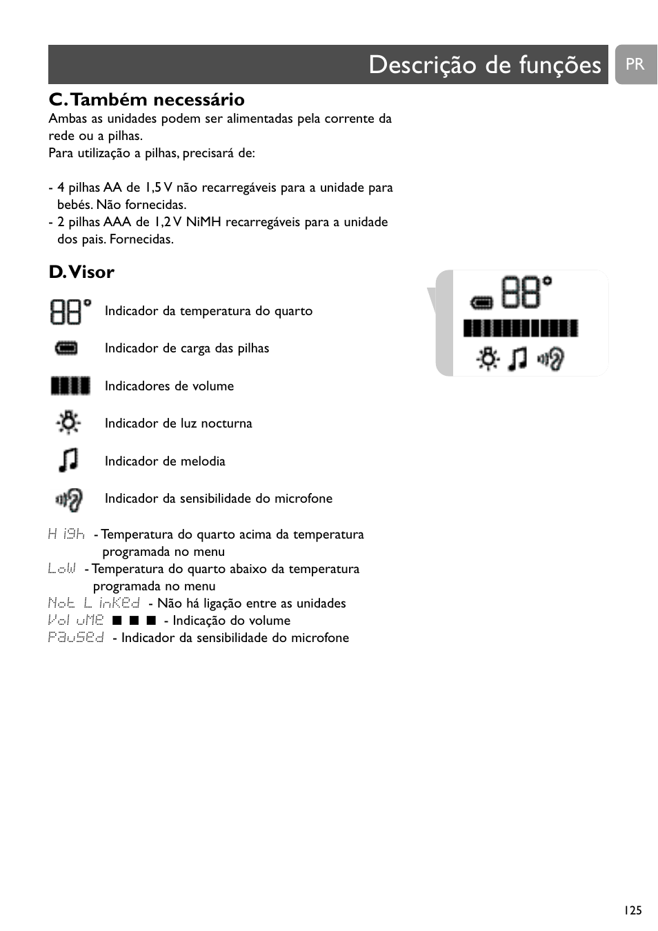 Descrição de funções, C.também necessário, D.visor | Philips SCD489 User Manual | Page 125 / 244