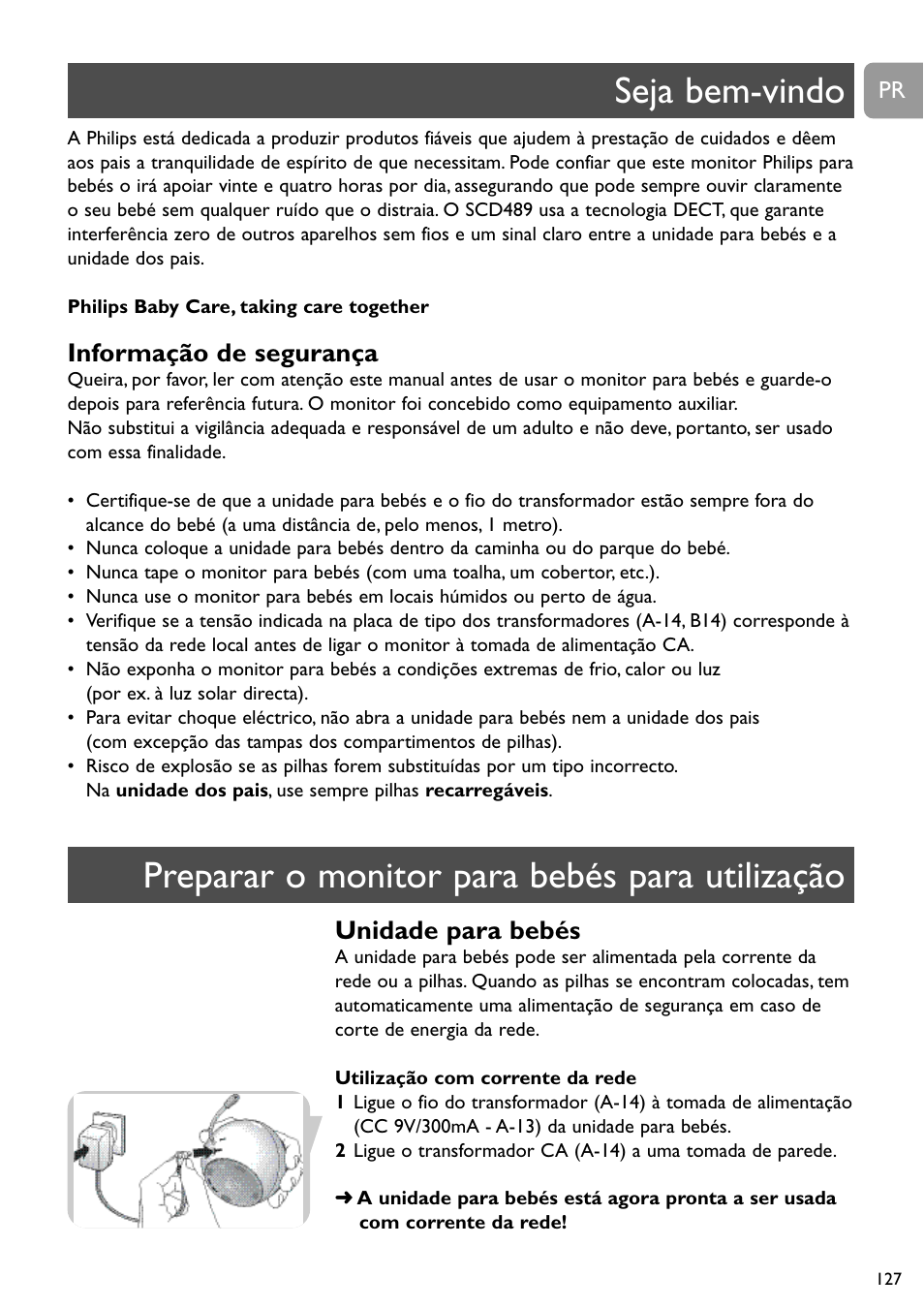 Informação de segurança, Unidade para bebés | Philips SCD489 User Manual | Page 127 / 244