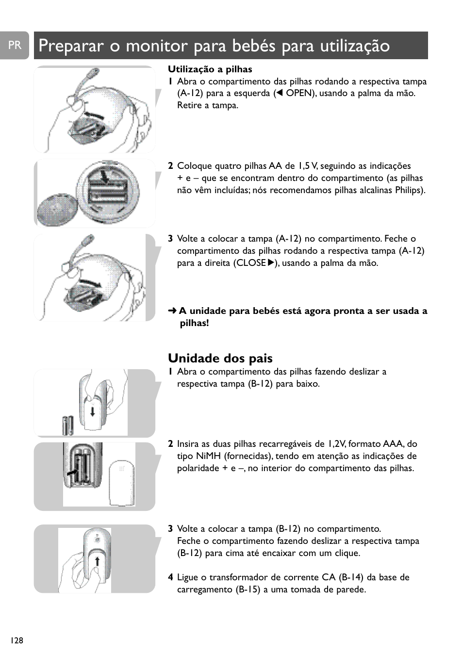 Preparar o monitor para bebés para utilização, Unidade dos pais | Philips SCD489 User Manual | Page 128 / 244