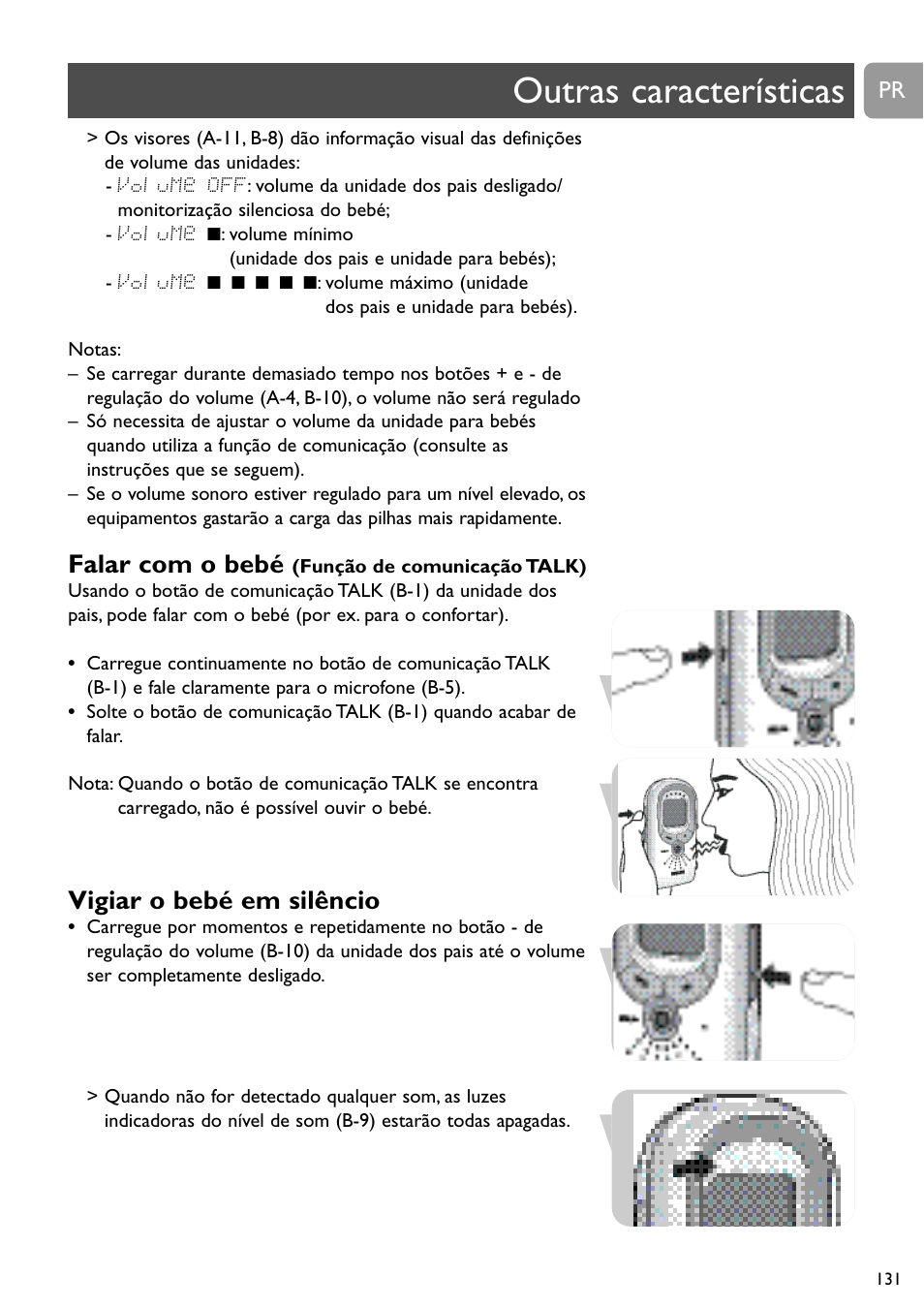 Outras características, Falar com o bebé, Vigiar o bebé em silêncio | Philips SCD489 User Manual | Page 131 / 244