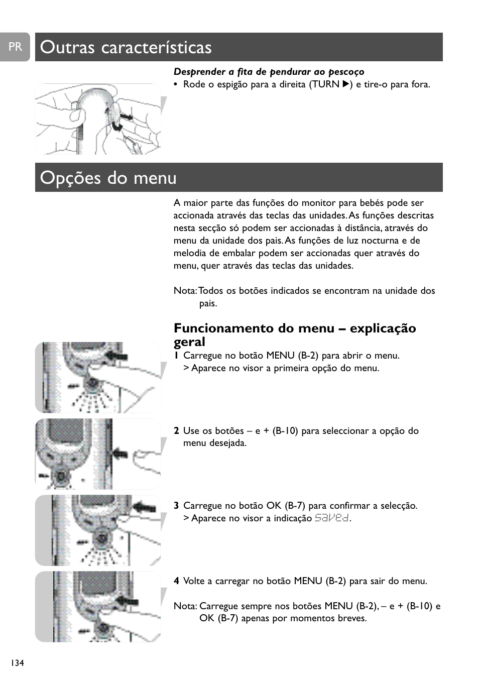 Outras características opções do menu, Funcionamento do menu – explicação geral | Philips SCD489 User Manual | Page 134 / 244