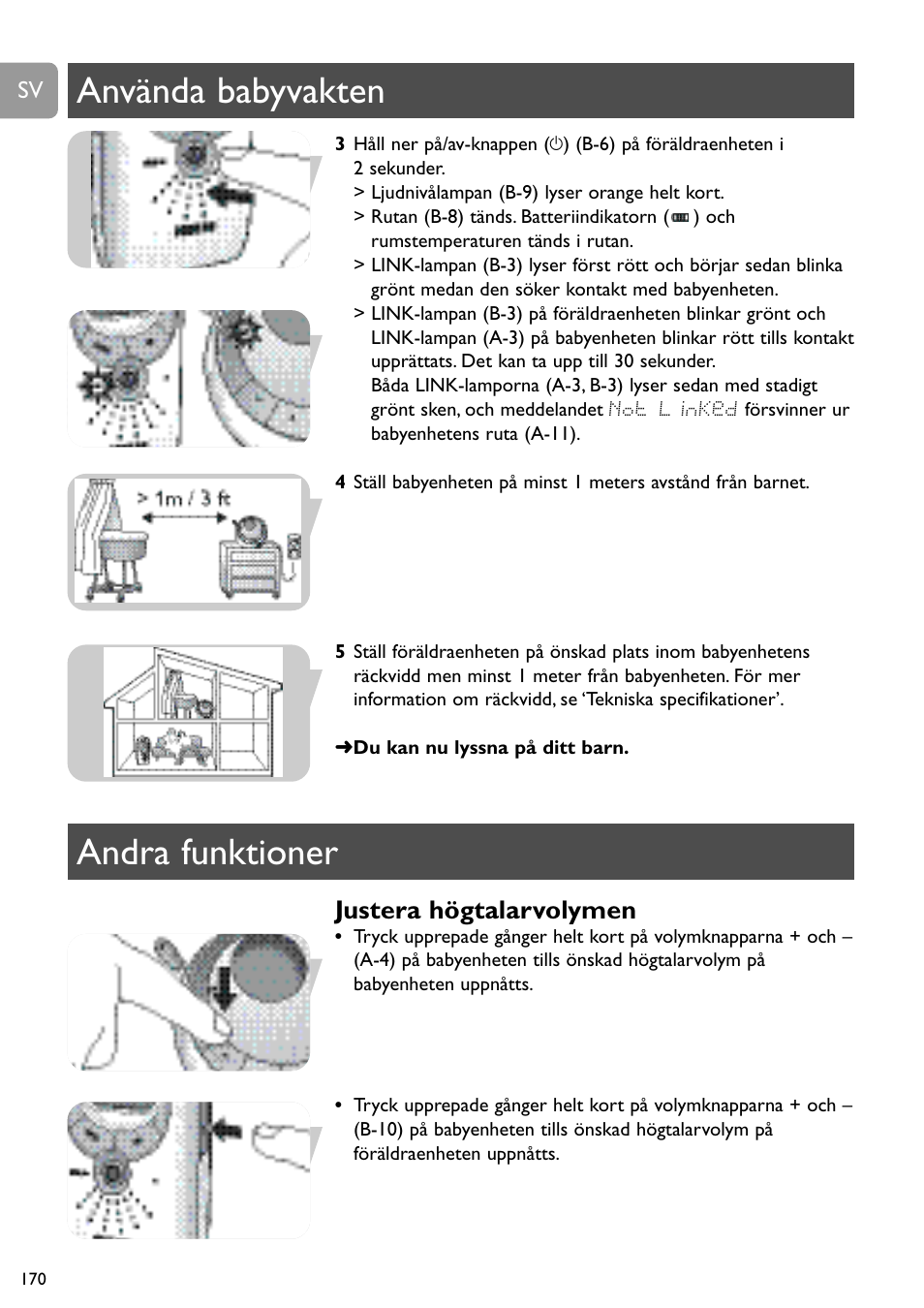 Använda babyvakten andra funktioner, Justera högtalarvolymen | Philips SCD489 User Manual | Page 170 / 244