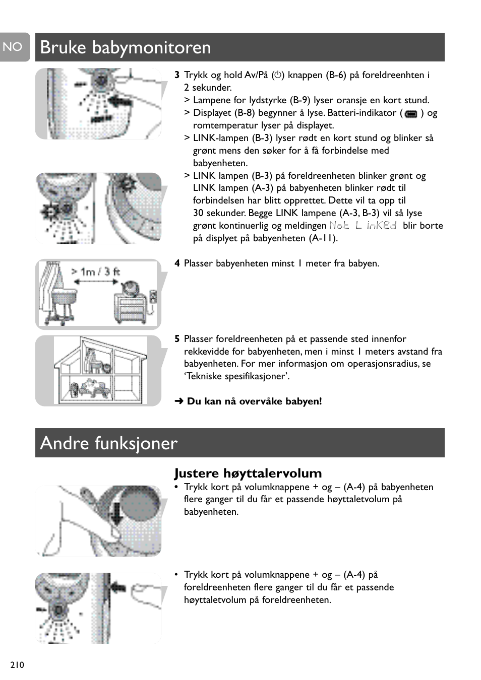 Bruke babymonitoren andre funksjoner, Justere høyttalervolum | Philips SCD489 User Manual | Page 210 / 244