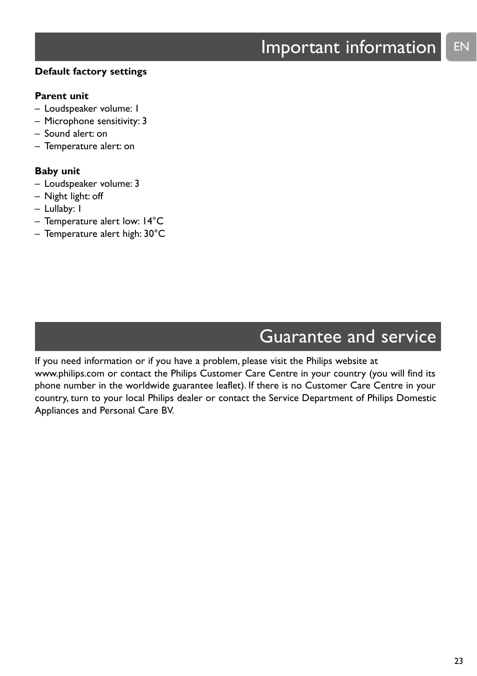 Important information guarantee and service | Philips SCD489 User Manual | Page 23 / 244