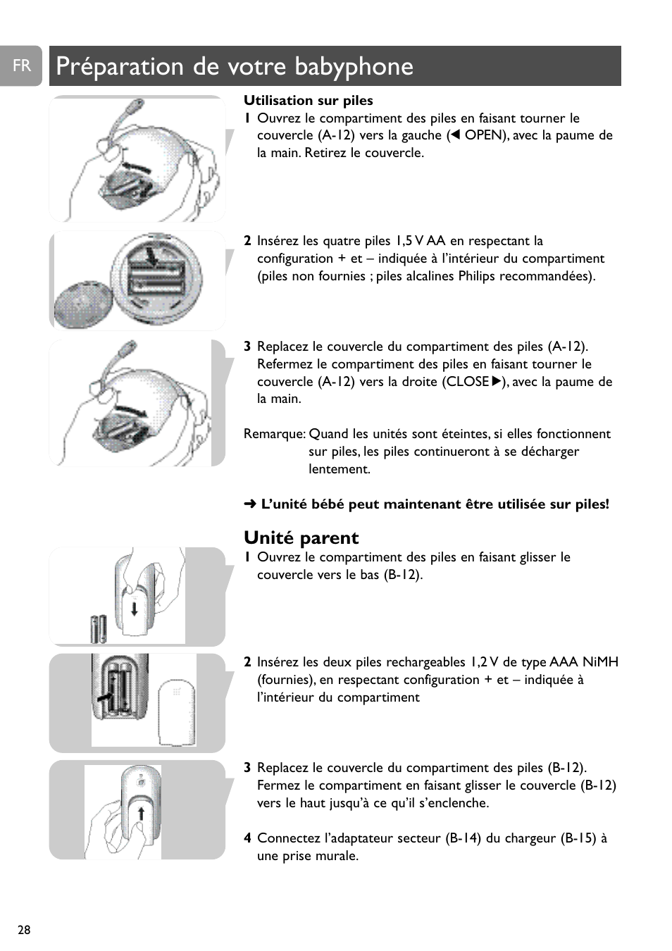 Préparation de votre babyphone, Unité parent | Philips SCD489 User Manual | Page 28 / 244