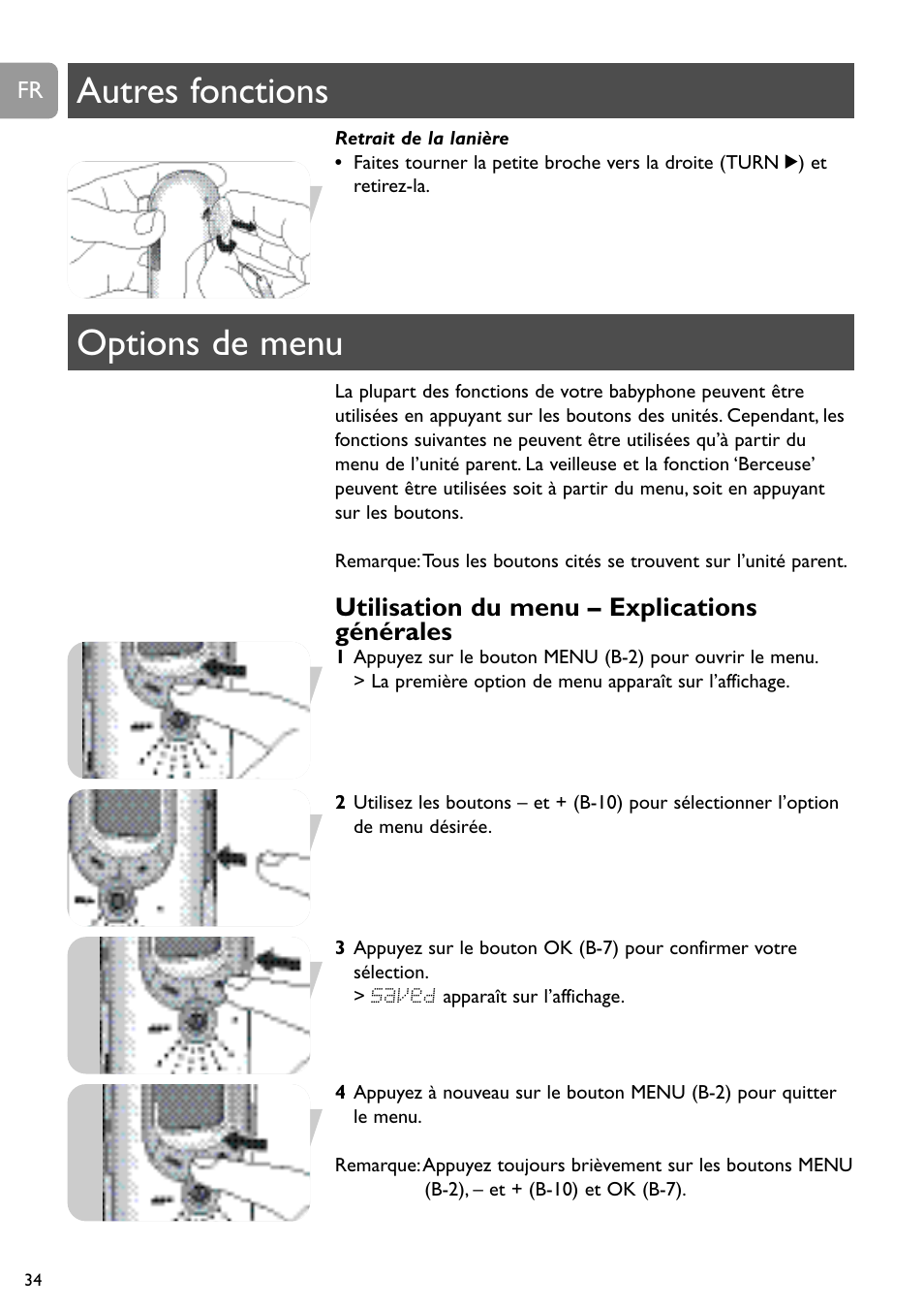 Autres fonctions options de menu, Utilisation du menu – explications générales | Philips SCD489 User Manual | Page 34 / 244