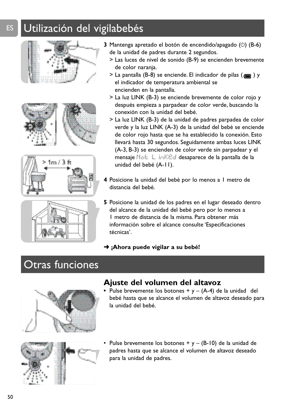 Utilización del vigilabebés otras funciones, Ajuste del volumen del altavoz | Philips SCD489 User Manual | Page 50 / 244