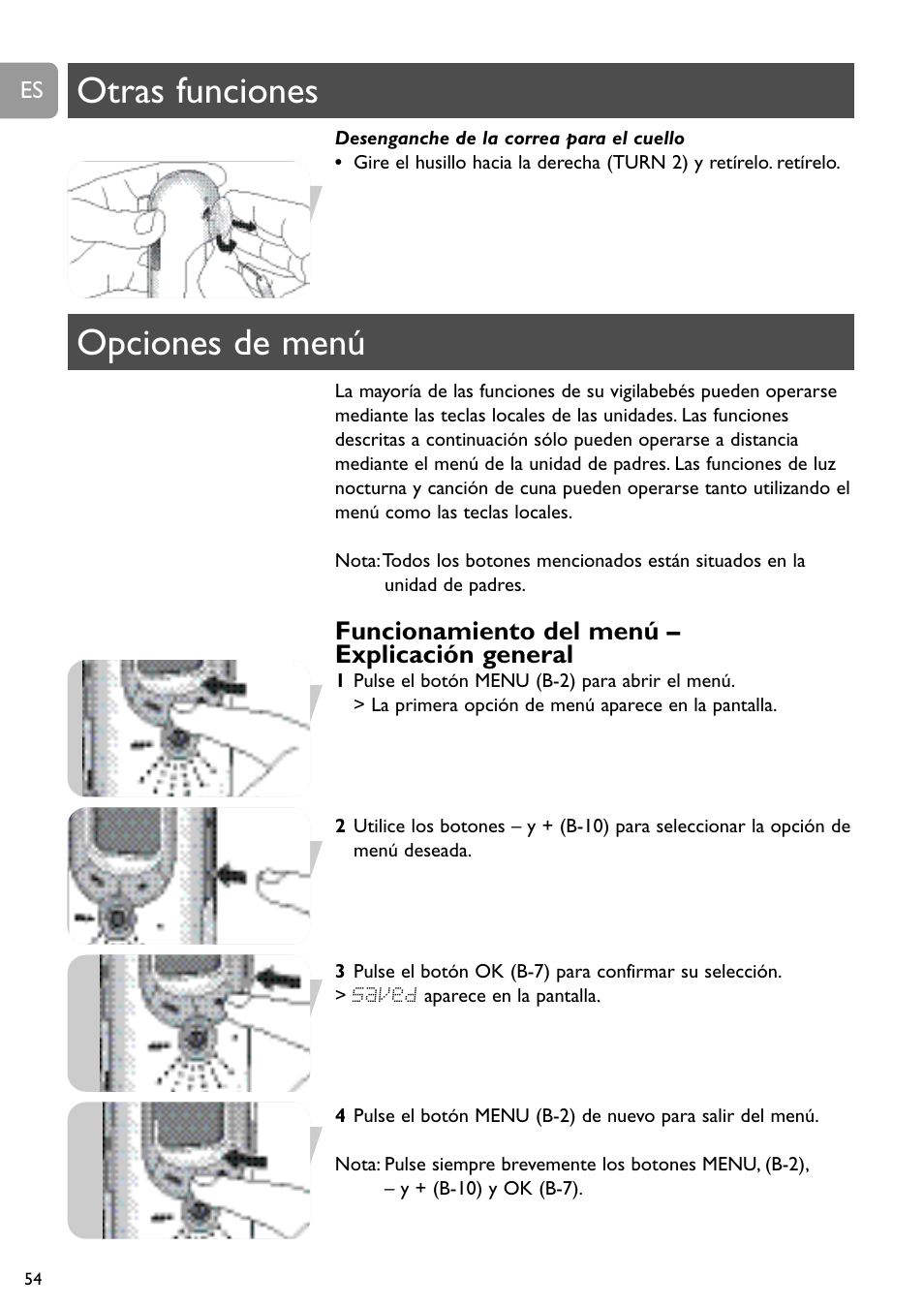 Otras funciones opciones de menú, Funcionamiento del menú – explicación general | Philips SCD489 User Manual | Page 54 / 244