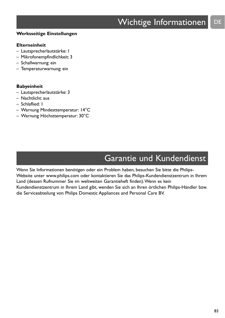 Wichtige informationen garantie und kundendienst | Philips SCD489 User Manual | Page 83 / 244