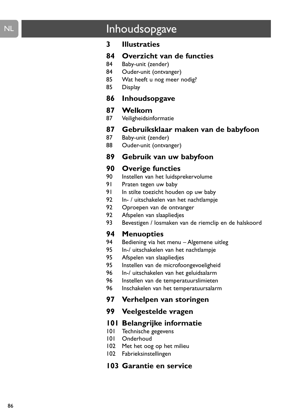 Inhoudsopgave | Philips SCD489 User Manual | Page 86 / 244