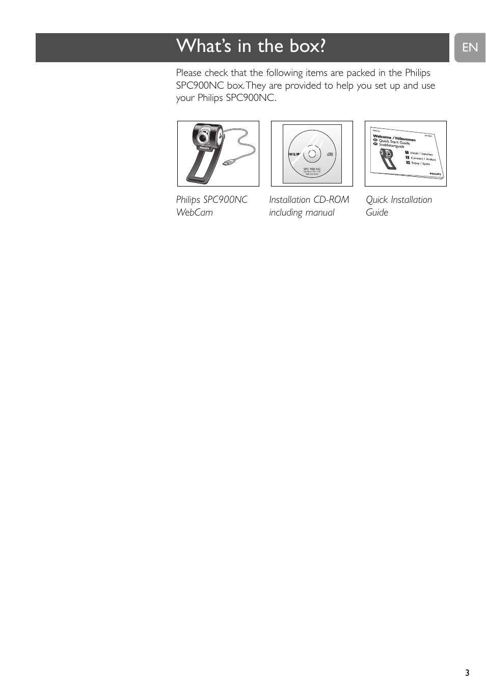 What’s in the box | Philips SPC900NC User Manual | Page 3 / 22