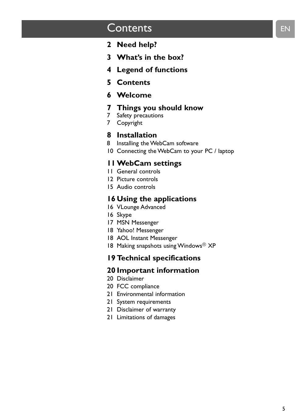 Philips SPC900NC User Manual | Page 5 / 22