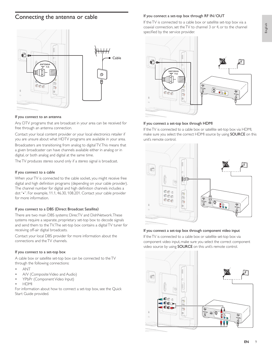 Connecting the antenna or cable | Philips 19PFL4505D User Manual | Page 10 / 37