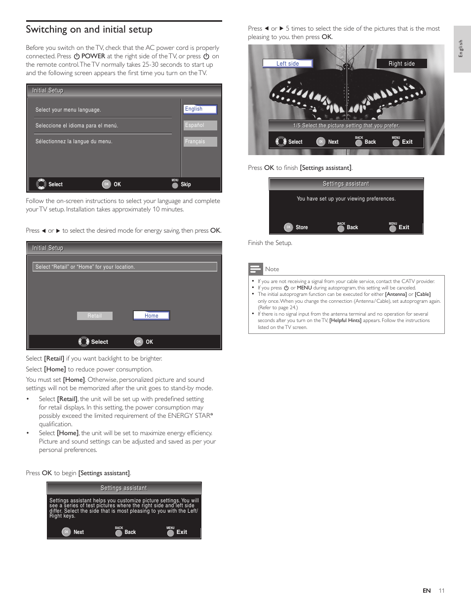 Switching on and initial setup | Philips 19PFL4505D User Manual | Page 12 / 37