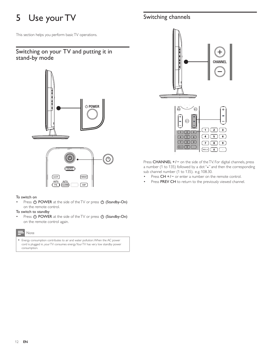 5 use your tv, Switching channels | Philips 19PFL4505D User Manual | Page 13 / 37