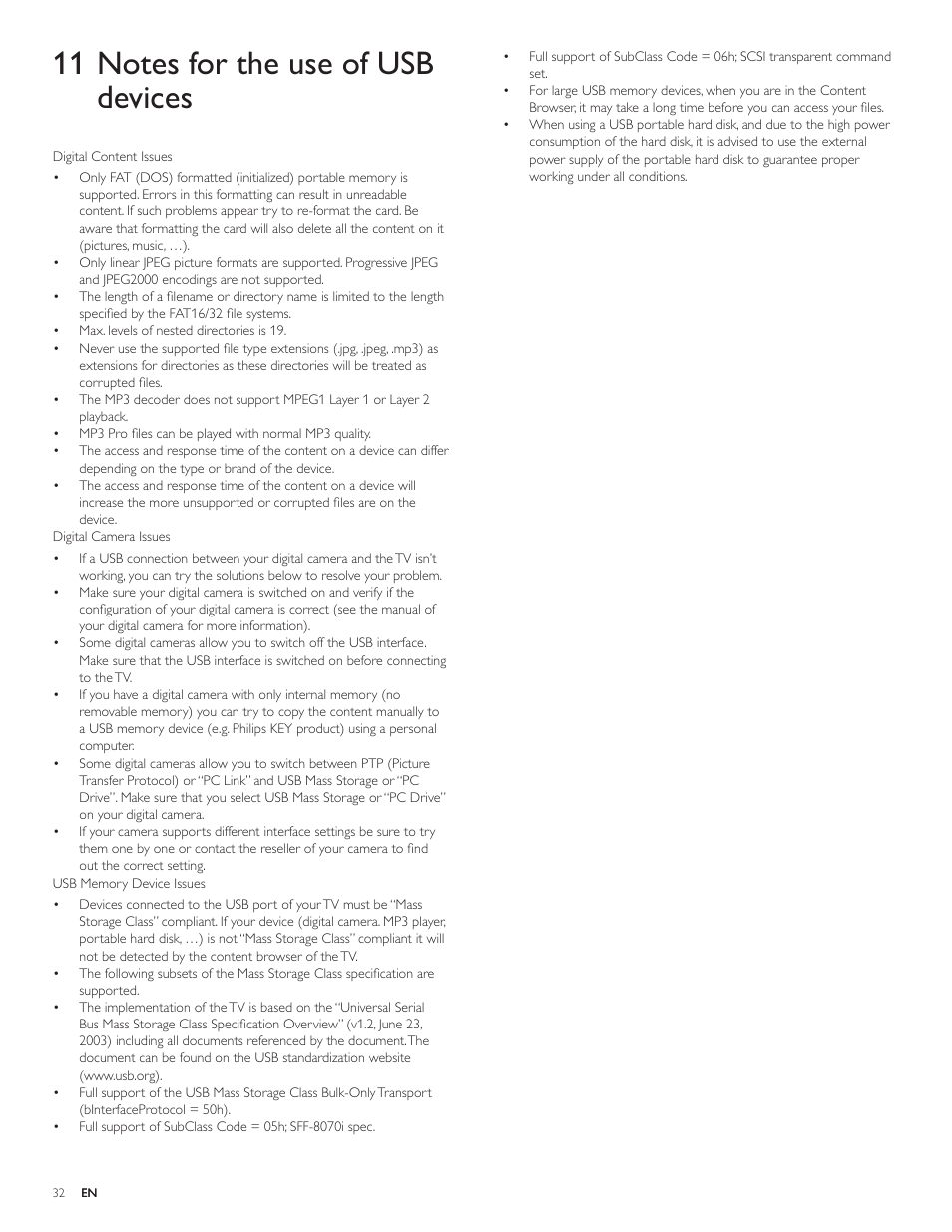 11 notes for the use of usbdevices | Philips 19PFL4505D User Manual | Page 33 / 37