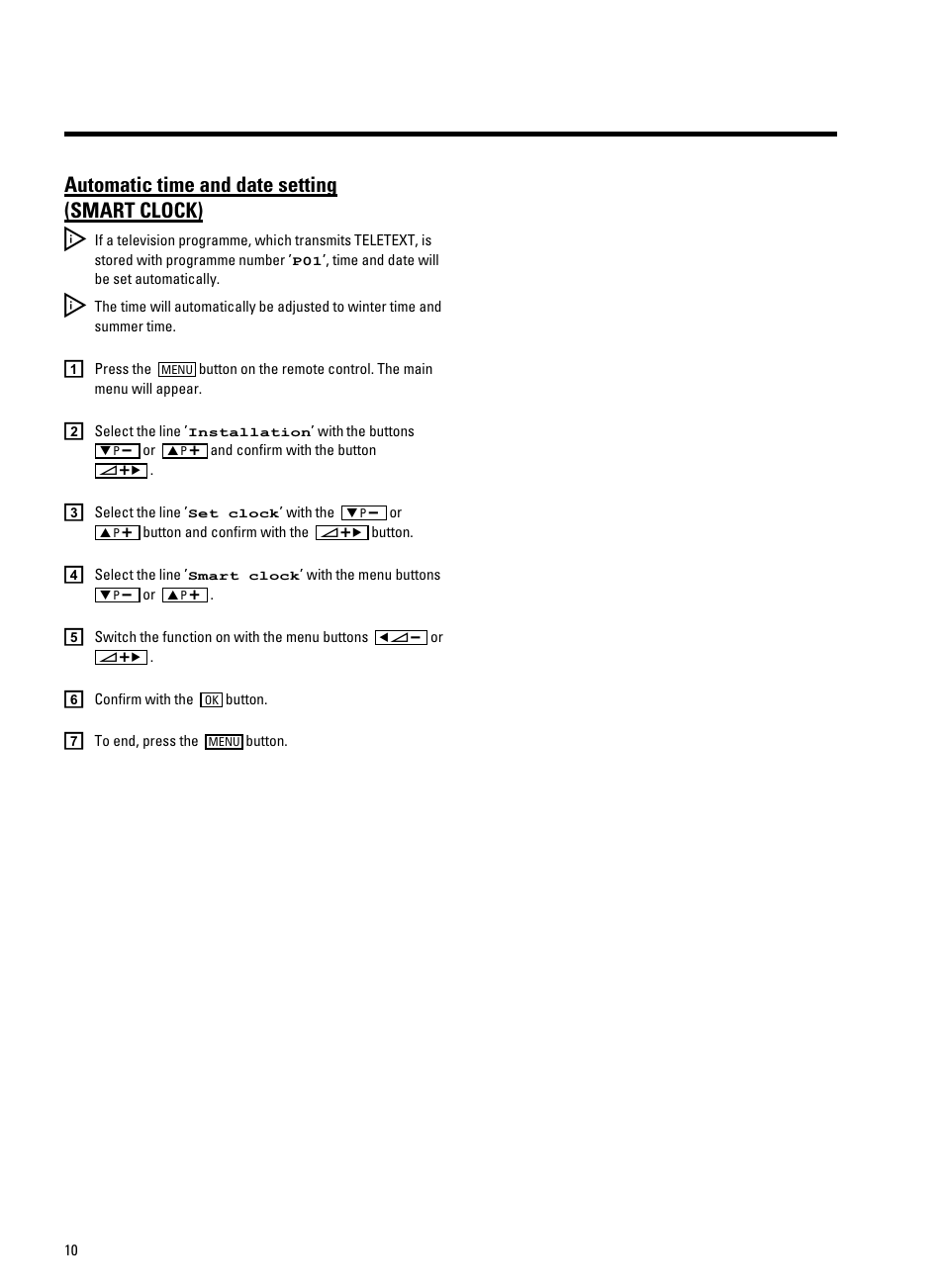 Automatic time and date setting (smart clock) | Philips 14PV330/07 User Manual | Page 12 / 28