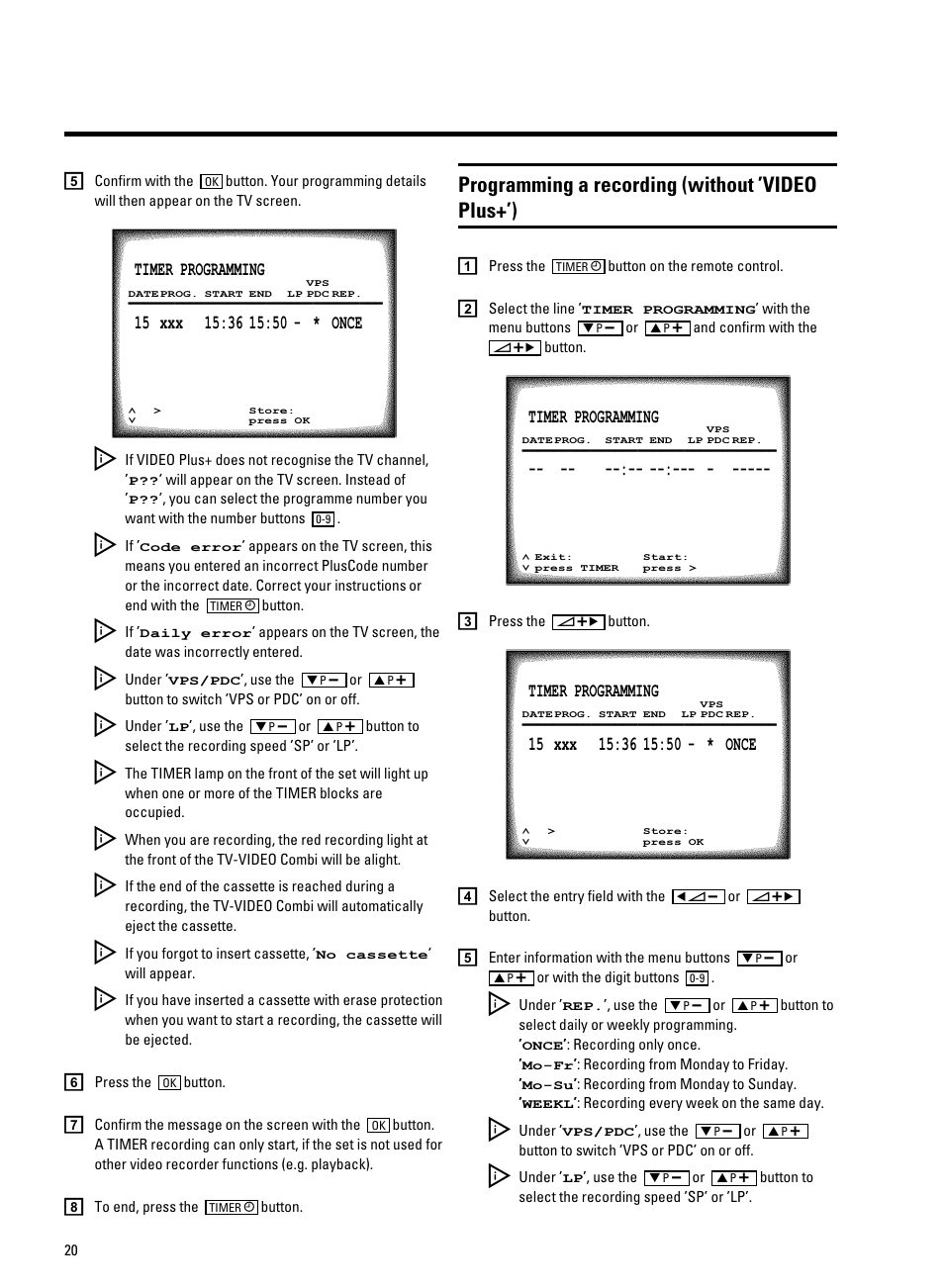 Programming a recording (without ’video plus+’) | Philips 14PV330/07 User Manual | Page 22 / 28