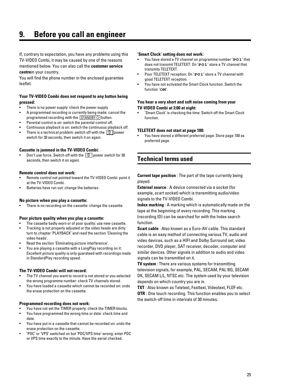 Before you call an engineer, Technical terms used | Philips 14PV330/07 User Manual | Page 27 / 28