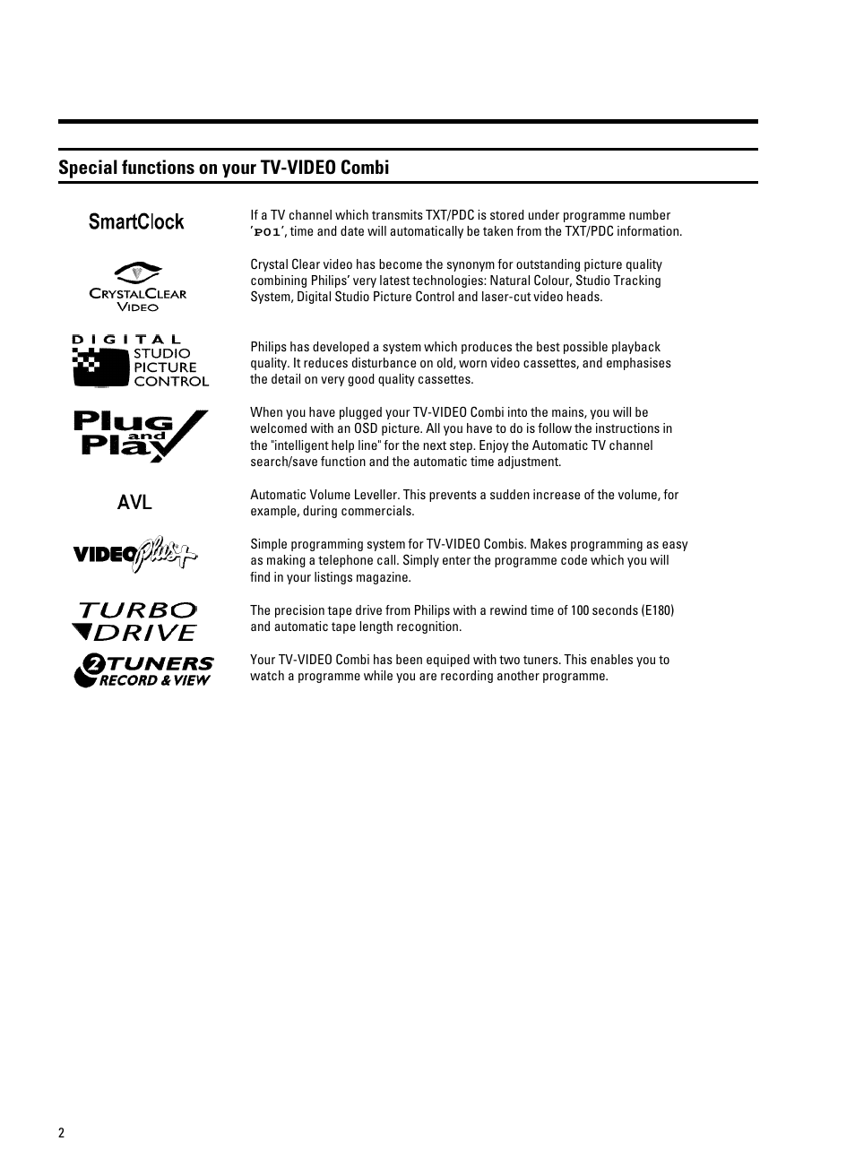 Special functions on your tv-video combi | Philips 14PV330/07 User Manual | Page 5 / 28