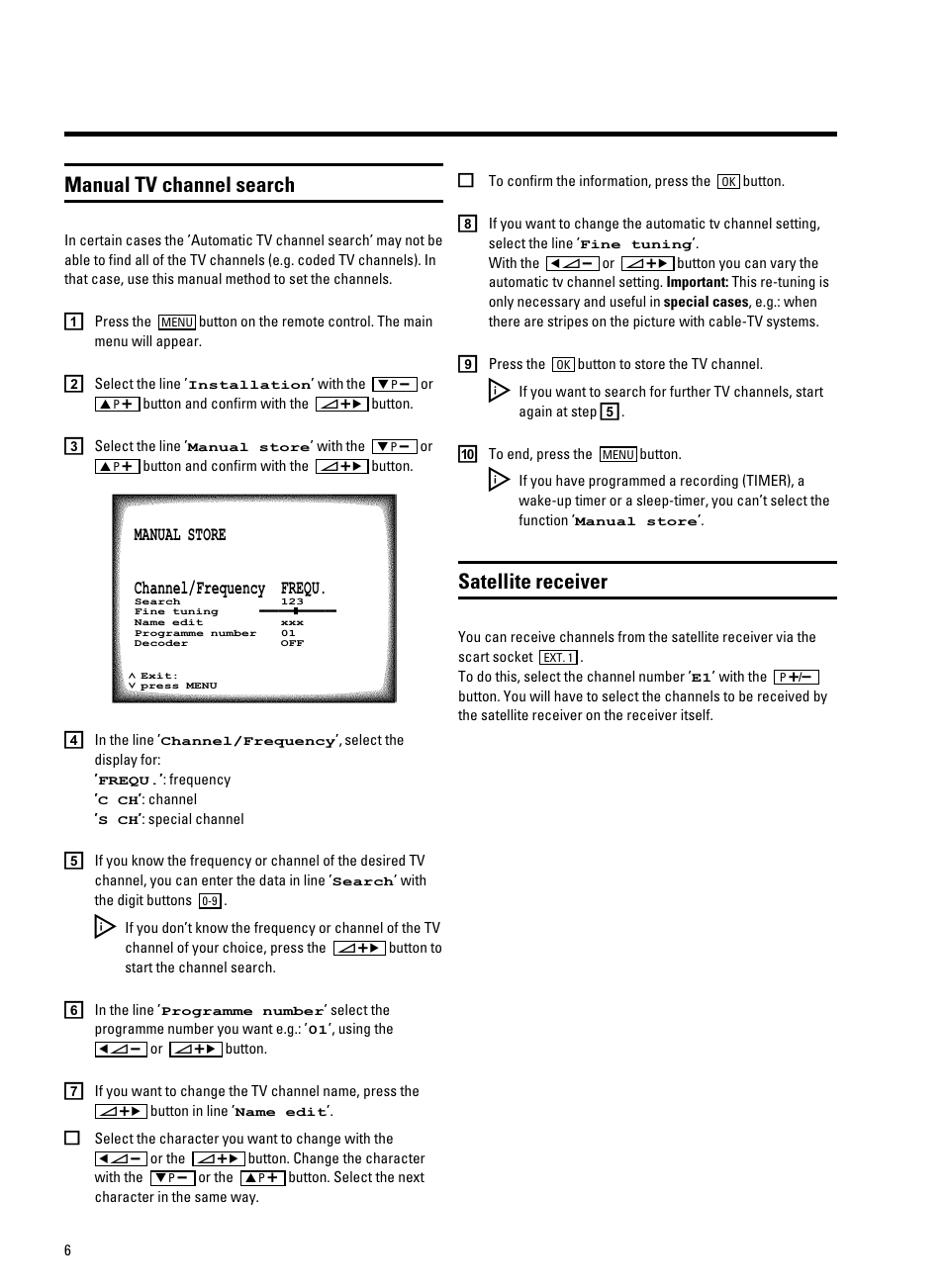 Manual tv channel search, Satellite receiver | Philips 14PV330/07 User Manual | Page 8 / 28